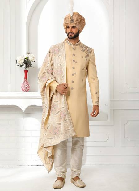 Beige Colour Designer Wedding Wear Art Silk Sherwani Collection 1753